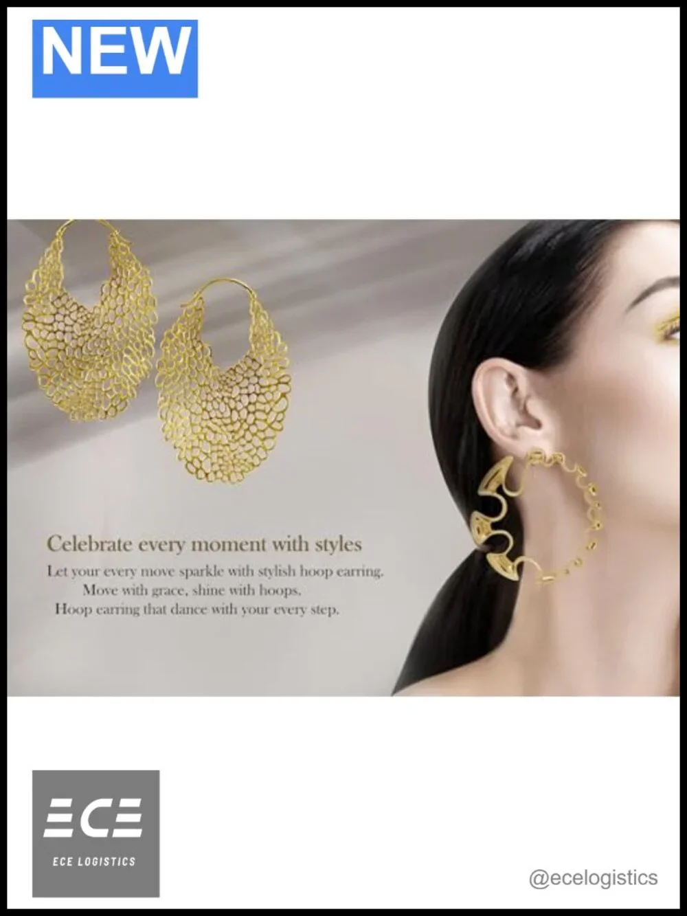 Gold Plated Hoop Earrings Lightweight Alloy 2.52 In Everyday Gift